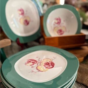Vintage Taylor Smith Taylor  Floral Green and White Dinnerware Set